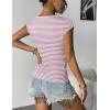Zeagoo Womens Tank Tops Ribbed Knit Crew Neck Shirts Cap Sleeve Slim Fitted Ruched Basic Tees(F-light Purple Striped)