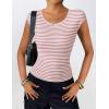 Zeagoo Womens Tank Tops Ribbed Knit Crew Neck Shirts Cap Sleeve Slim Fitted Ruched Basic Tees(F-pink Striped)
