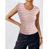 Zeagoo Womens Tank Tops Ribbed Knit Crew Neck Shirts Cap Sleeve Slim Fitted Ruched Basic Tees(F-pink Striped)