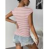 Zeagoo Womens Tank Tops Ribbed Knit Crew Neck Shirts Cap Sleeve Slim Fitted Ruched Basic Tees(F-pink Striped)