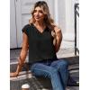 Zeagoo Womens Tops Cap Short Sleeve Textured Blouse V Neck Summer Spring Shirts Business Casual Outfits(A-black)