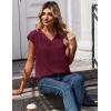Zeagoo Womens Tops Cap Short Sleeve Textured Blouse V Neck Summer Spring Shirts Business Casual Outfits(Dark Red)