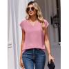 Zeagoo Womens Tops Cap Short Sleeve Textured Blouse V Neck Summer Spring Shirts Business Casual Outfits(Deep Pink)