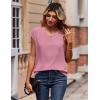 Zeagoo Womens Tops Cap Short Sleeve Textured Blouse V Neck Summer Spring Shirts Business Casual Outfits(Deep Pink)