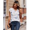 Zeagoo Womens Tops Cap Short Sleeve Textured Blouse V Neck Summer Spring Shirts Business Casual Outfits(Floral White)