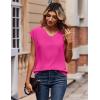 Zeagoo Womens Tops Cap Short Sleeve Textured Blouse V Neck Summer Spring Shirts Business Casual Outfits(Hot Pink)