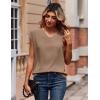Zeagoo Womens Tops Cap Short Sleeve Textured Blouse V Neck Summer Spring Shirts Business Casual Outfits(Khaki)
