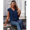 Zeagoo Womens Tops Cap Short Sleeve Textured Blouse V Neck Summer Spring Shirts Business Casual Outfits(Navy)