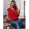 Zeagoo Womens Tops Cap Short Sleeve Textured Blouse V Neck Summer Spring Shirts Business Casual Outfits(Red)