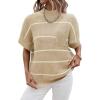 Women 2026 Sweater Vest Mock Neck Batwing Short Sleeve Oversized Ribbed Knit Tops Fall Pullover Sweater S-XXL(Apricot White Stripe)