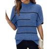 Women 2026 Sweater Vest Mock Neck Batwing Short Sleeve Oversized Ribbed Knit Tops Fall Pullover Sweater S-XXL(Black Blue Striped)