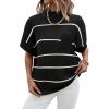 Women 2026 Sweater Vest Mock Neck Batwing Short Sleeve Oversized Ribbed Knit Tops Fall Pullover Sweater S-XXL(Black White Stripe)