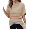 Women 2026 Sweater Vest Mock Neck Batwing Short Sleeve Oversized Ribbed Knit Tops Fall Pullover Sweater S-XXL(Color Striped)