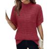 Women 2026 Sweater Vest Mock Neck Batwing Short Sleeve Oversized Ribbed Knit Tops Fall Pullover Sweater S-XXL(Dark Red)