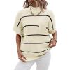 Women 2026 Sweater Vest Mock Neck Batwing Short Sleeve Oversized Ribbed Knit Tops Fall Pullover Sweater S-XXL(White Black Stripe)