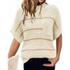 Women 2026 Sweater Vest Mock Neck Batwing Short Sleeve Oversized Ribbed Knit Tops Fall Pullover Sweater S-XXL(White Brown Striped)