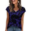 Zeagoo 2025 Women’s Tank Top V Neck Eyelet T Shirts Cap Sleeve Tops Loose Fit Blouses Dressy Casual Summer Basic Shirts(A-blue Flowers 1)