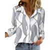 Zeagoo Blouse for Women Dressy Long Sleeve Button Down Shirts Business Casual Outfit Lightweight Solid/Printed Tops(Geometric Grey 611)