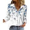 Zeagoo Blouse for Women Dressy Long Sleeve Button Down Shirts Business Casual Outfit Lightweight Solid/Printed Tops(Leaf Blue 181)