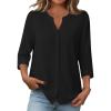 Zeagoo Button Down Shirts for Women 3/4 Sleeve Linen Cotton V Neck Tops Dressy Casual Loose Work Blouses(Black)