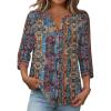 Zeagoo Button Down Shirts for Women 3/4 Sleeve Linen Cotton V Neck Tops Dressy Casual Loose Work Blouses(Boho-mz721)