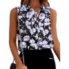 Zeagoo Button Down Sleeveless Shirts for Women Collared V Neck T Shirts Floral Printed White Flower