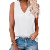 Zeagoo Summer Tank Top for Women V Neck Textured Camisole Blouses Sleeveless Casual Basic Beach Vacation Cami Shirt(White)