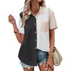 Zeagoo Womens Button Down Shirts Color Block Short Sleeve Cotton Linen Summer Causal Blouses Tops(Pat4)