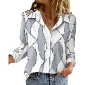 Zeagoo Blouse for Women Dressy Long Sleeve Button Down Shirts Business Casual Outfit Lightweight Solid/Printed Tops(Geometric Grey 611)