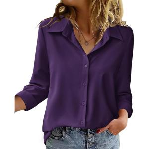 Zeagoo Blouse for Women Dressy Long Sleeve Button Down Shirts Business Casual Outfit Lightweight Solid/Printed Tops(Z Deep Purple)