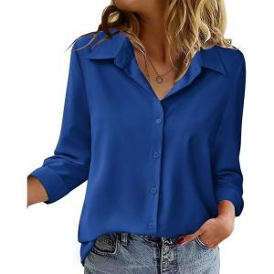 Zeagoo Blouse for Women Dressy Long Sleeve Button Down Shirts Business Casual Outfit Lightweight Solid/Printed Tops(Z Royal Blue)