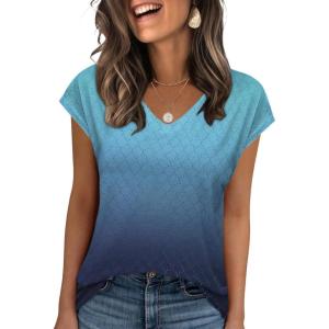 Zeagoo Blouses for Women Fashion 2025 Trendy Dressy Cap Sleeve Summer Shirts V Neck Tops Vacation t Shirts XXL