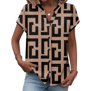 Zeagoo Button Down Shirts for Women Short Sleeve Tops V Neck Collar Blouses Business Casual Outfits S-2XL(Jh308)
