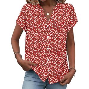 Zeagoo Button Down Shirts for Women Short Sleeve Tops V Neck Collar Blouses Business Casual Outfits S-2XL(Jh590)