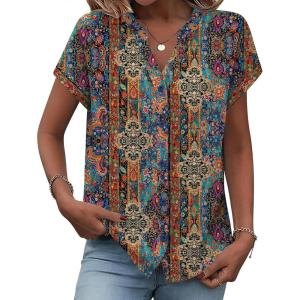 Zeagoo Button Down Shirts for Women Short Sleeve Tops V Neck Collar Blouses Business Casual Outfits S-2XL(Mz721)