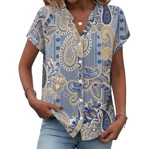 Zeagoo Button Down Shirts for Women Short Sleeve Tops V Neck Collar Blouses Business Casual Outfits S-2XL(Mz919)