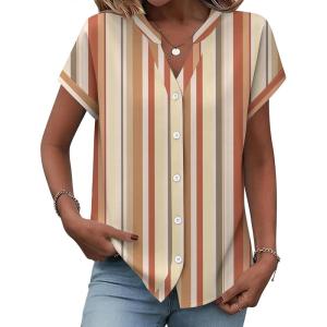 Zeagoo Button Down Shirts for Women Short Sleeve Tops V Neck Collar Blouses Business Casual Outfits S-2XL(Tw720)