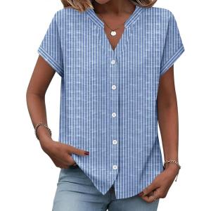 Zeagoo Button Down Shirts for Women Short Sleeve Tops V Neck Collar Blouses Business Casual Outfits S-2XL(Tz273)