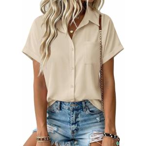 Zeagoo Short Sleeve Button Up Shirts for Women Business Casual Tops Lightweight 2026 Summer Blouses Khaki M