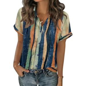 Zeagoo Short Sleeve Summer Tops for Women Casual Button Down Shirts Solid/Striped Business Work Blouses(Cx289)