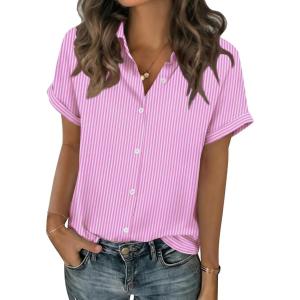 Zeagoo Short Sleeve Summer Tops for Women Casual Button Down Shirts Solid/Striped Business Work Blouses(Tw302)