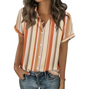 Zeagoo Short Sleeve Summer Tops for Women Casual Button Down Shirts Solid/Striped Business Work Blouses(Tw720)