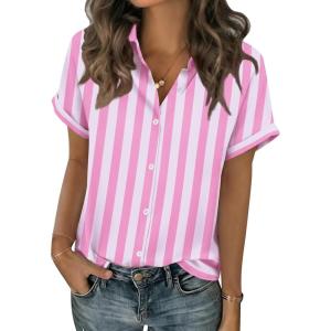 Zeagoo Short Sleeve Summer Tops for Women Casual Button Down Shirts Solid/Striped Business Work Blouses(Tw774)
