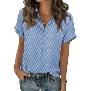 Zeagoo Short Sleeve Summer Tops for Women Casual Button Down Shirts Solid/Striped Business Work Blouses(Tz273)