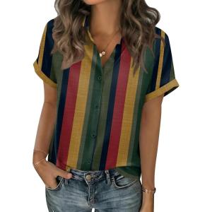 Zeagoo Short Sleeve Summer Tops for Women Casual Button Down Shirts Solid/Striped Business Work Blouses(Tz275)