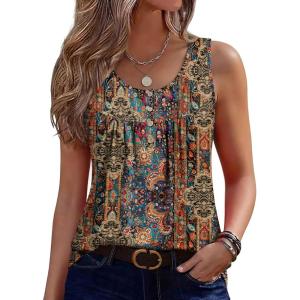 Zeagoo Tank Top for Women 2026 Summer Loose Fit Sleeveless Pleated Flowy Floral Tunic Dressy Blouse(A – Mz721)