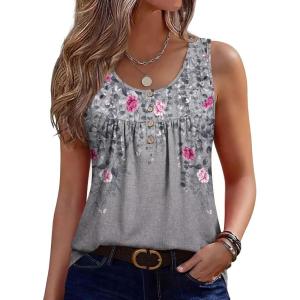 Zeagoo Tank Top for Women 2026 Summer Loose Fit Sleeveless Pleated Flowy Floral Tunic Dressy Blouse(Hf36)