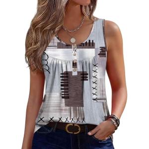 Zeagoo Tank Top for Women 2026 Summer Loose Fit Sleeveless Pleated Flowy Floral Tunic Dressy Blouse(Jh609)