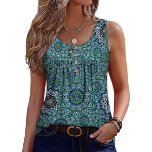Zeagoo Tank Top for Women 2026 Summer Loose Fit Sleeveless Pleated Flowy Floral Tunic Dressy Blouse(Mz858)