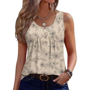 Zeagoo Tank Top for Women 2026 Summer Loose Fit Sleeveless Pleated Flowy Floral Tunic Dressy Blouse(Sp31)